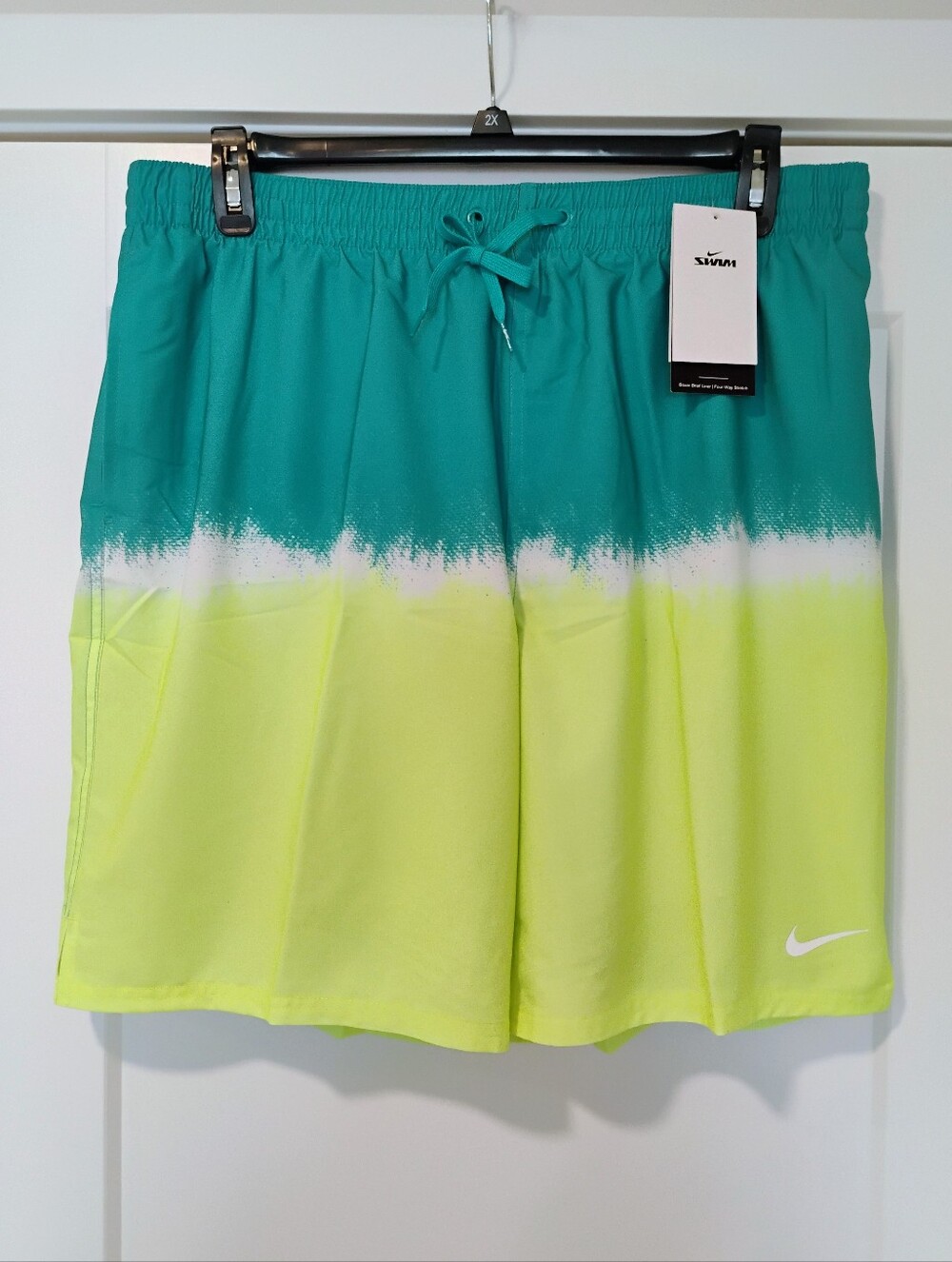 NWT 2XL Nike Swim Trunks Board Shorts Teal And Yellow Colorblock NEW